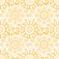 Fototapeta premium Abstract groovy elements in trendy psychedelic style seamless vector pattern. 70s, 80s, 90s vibes background