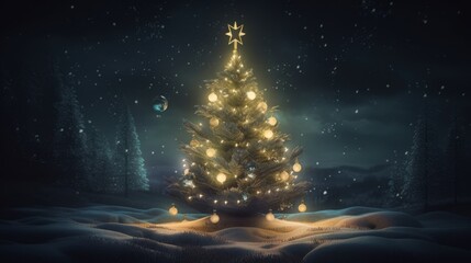 Christmas tree in the night. Generative AI