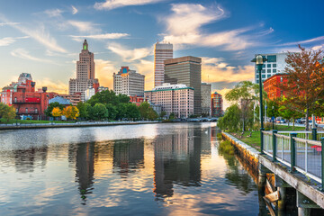 Providence, Rhode Island, USA downtown cityscape viewed from above the Providence River