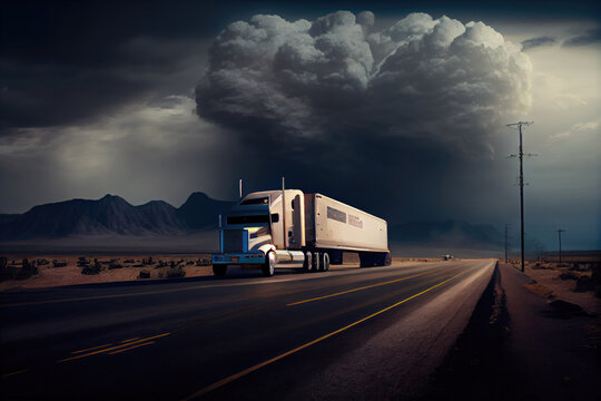 Generative AI Truck on the road on a cloudy day