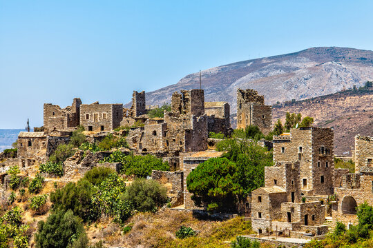 Towers ruins of the town Vatheia, Mani Greece