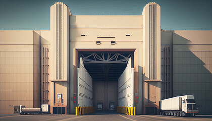 Large distribution warehouse with gates for loading goods