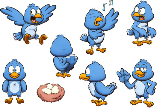 Blue Cartoon Bird. Vector clip art illustration with simple gradients.