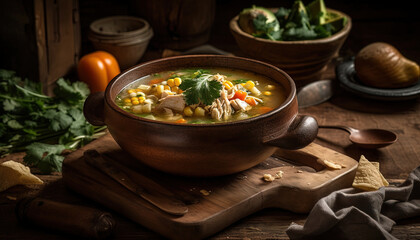 Artisanal caribbean food: Colombian Ajiaco chicken soup