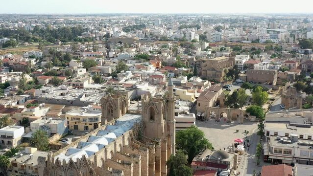 Famagusta old town and Lala Mustafa Pasha Mosque (Cathedral of Saint Nicholas). Famagusta District, Cyprus