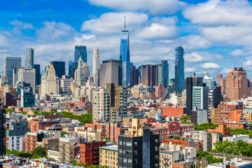 New York, New York, USA skyline of Lower Manhattan from the Lower East Side - obrazy, fototapety, plakaty