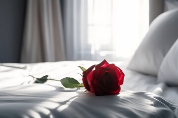 Red rose on a white bed - generative ai