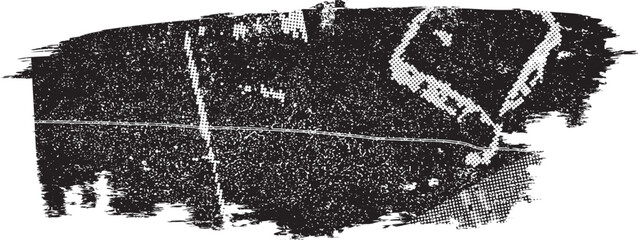 Obraz premium Glitch distorted grungy isolated banner . Design element for brochure, social media, posters, flyers. Overlay texture.Textured banner with Distress effect .Vector halftone dots . Screen print texture