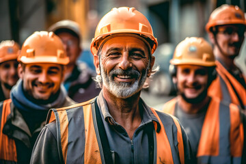 A group of happy ethnic workers laughing. Created with Generative AI technology. - obrazy, fototapety, plakaty