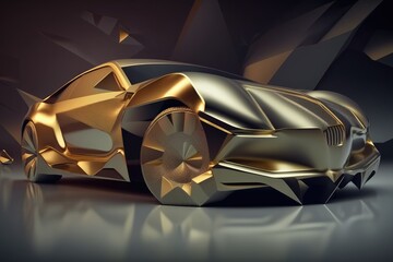Futuristic shiny gold sport metal car. AI generative