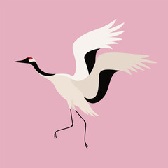 Red-crowned japanese crane. Cute bird illustration. Vector illustration for prints, clothing, packaging, stickers.