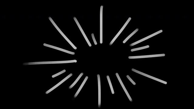 Pulsating white lines circle on a black screen. Animation of dynamism of strokes. The concept of a tense situation. Stock doodle effect in 4k with alpha channel.