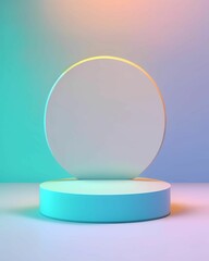 Minimalist 3D Render of single circle Podium. isolated on neon color background. Generative AI