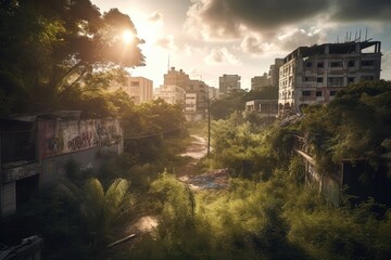 Fototapeta na wymiar panorama of a modern futuristic city - Created with Generative ai