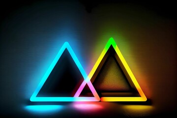 neon triangle on black concrete wall. Generative AI 