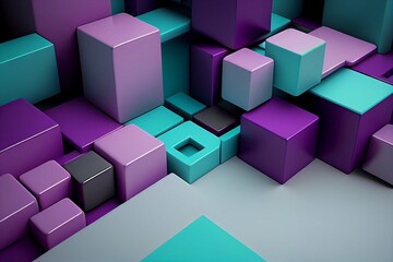 Fototapeta na wymiar Abstract wallpaper created from interlocking Purple and Turquoise Blocks. AI generated.