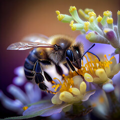 Bee collecting pollen, macro. Generate Ai.
