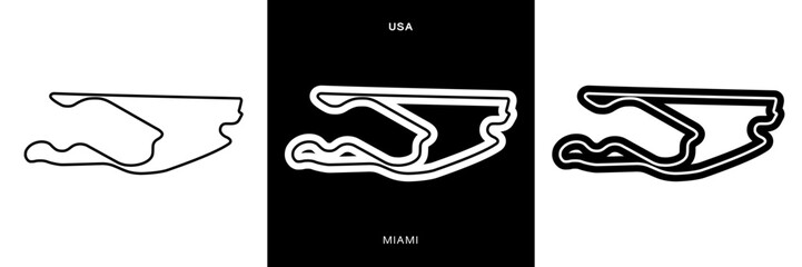 Miami Circuit Vector. Miami USA Circuit Race Track Illustration with Editable Stroke. Stock Vector. - obrazy, fototapety, plakaty