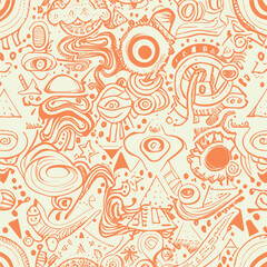 Groovy hippie 70s element in trendy flower and psychedelic style seamless vector pattern 