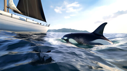orca swims to a sailboat generative ai 