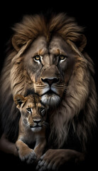 Obraz na płótnie Canvas Lion and Baby Lion. Generative AI
