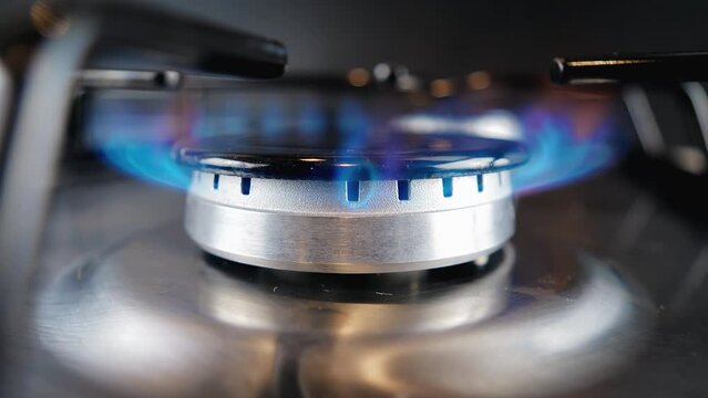 Gas burner. Natural gas burning on kitchen gas stove. Seamless loop