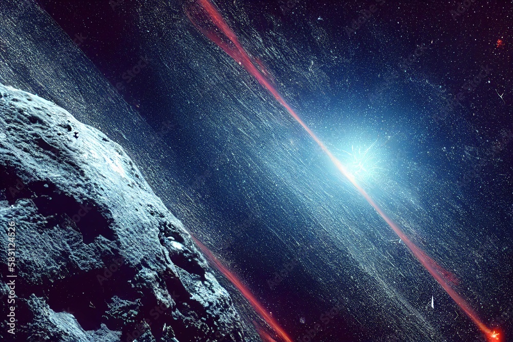 Wall mural asteroid and planet surface view from orbit in cosmos background digital illustration., created with