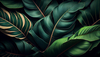Abstract green leafs nature background Ai generated image
