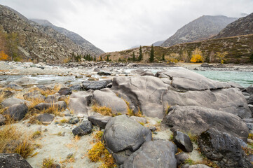 View of river Katun in Altay mountains in the autumn