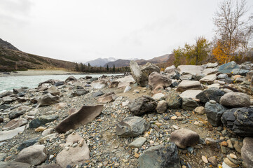 View of river Katun in Altay mountains in the autumn