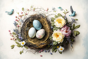 Obraz na płótnie Canvas Easter background, bunny and eggs, (generated ai)