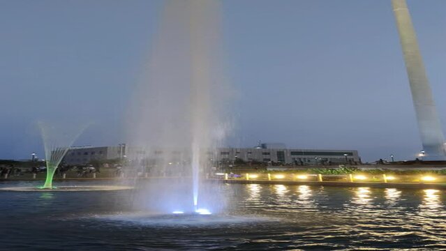  Footage of fountain in a pond shot in City Park Mansarovar at night