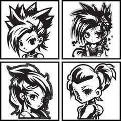 Cute cartoon manga girls. hand drawn illustration