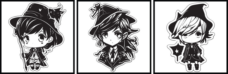 Cute cartoon manga witch. hand drawn illustration 
