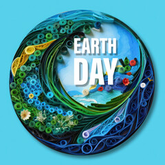 Colorful paper quilling art poster, Earth Day, planet Earth, globe