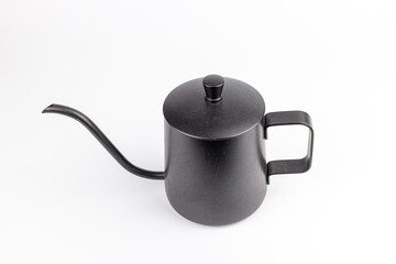 Black teapot isolated on white background, clipping path included.