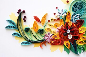 Paper quilling art, colorful floral ornament, beautiful flowers