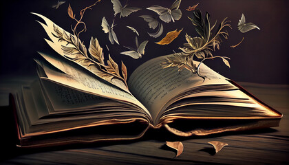 Old book on table, a history publication ,generative AI