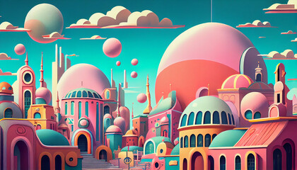 fantasy cityscape with multi colored style ,generative AI