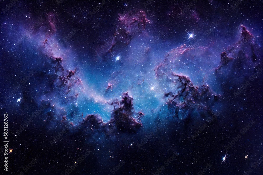 Wall mural outer space scene with glowing huge nebula galaxy background. deep mysterious universe filled young 