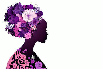 Mother's day concept with beautiful african american mother. Happy Mother's day card with papercut mom and flowers. Background for Women's Day, wedding. AI generative.