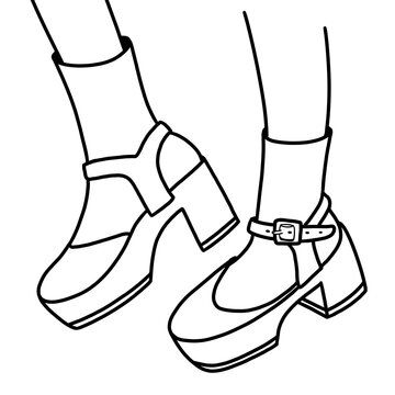 illustration of a person. Minimalist illustration of women's heels. Sketch of women's shoes with black lines.
