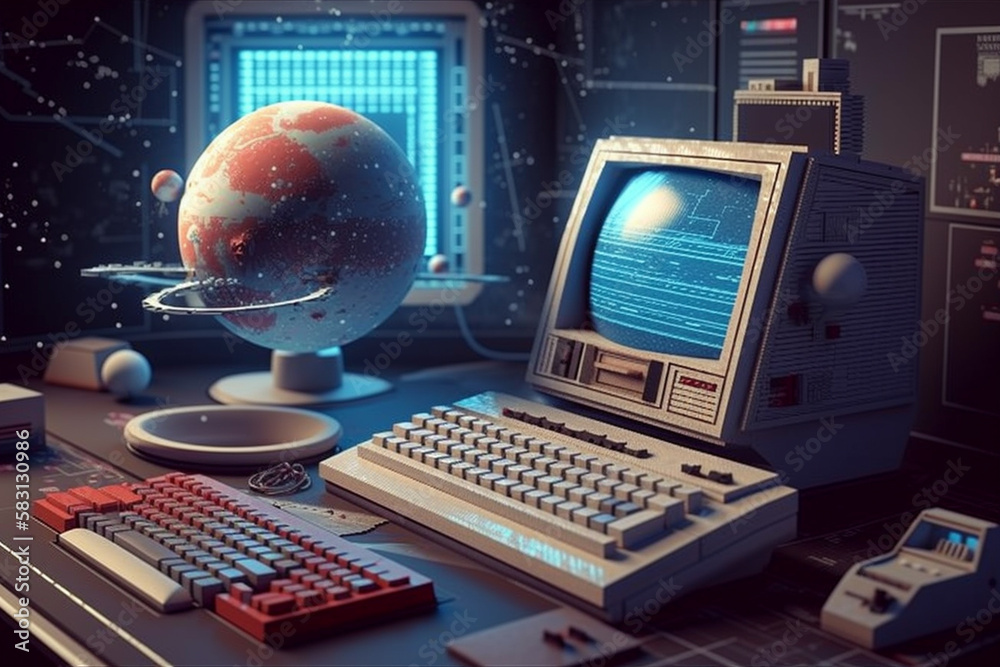 Fototapete retro computer graphics and pixel art featuring iconic characters such as virus hero