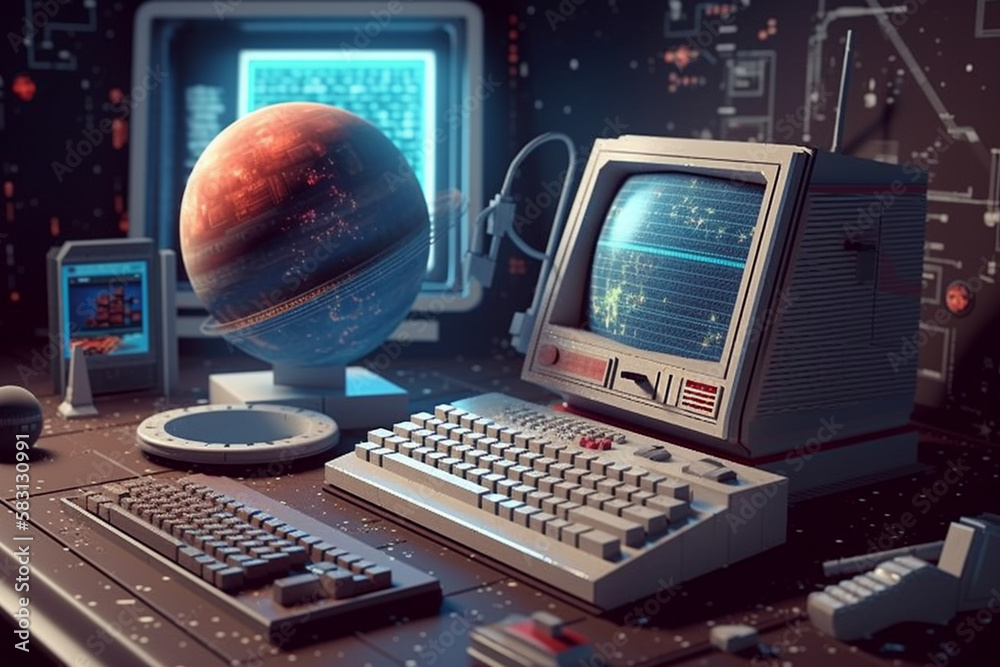 Fototapete retro computer graphics and pixel art featuring iconic characters such as virus hero