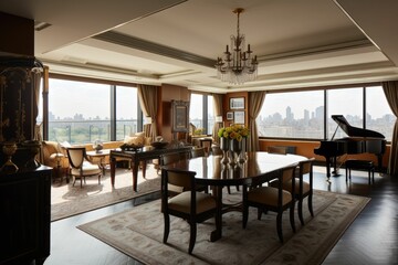 Fototapeta premium living room with a dining table. Generative AI