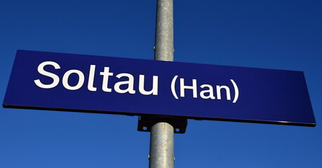 Obraz premium Sign at the Rail Way Station in the Town Soltau, Lower Saxony
