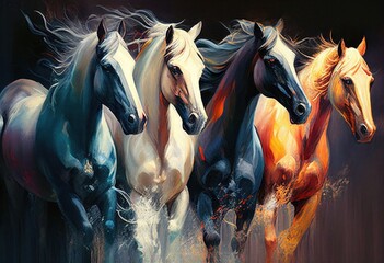 Watercolor Paintings of Horses. Generative AI.