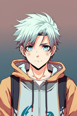 Male anime cartoon style, iconon, cute, lineart, Generative IA
