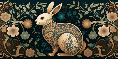 Sweet Easter Bunny Background with Traditional Floral Patterns &ndash; Professional