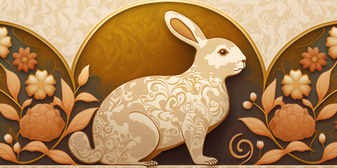 Sweet Easter Bunny Background with Traditional Floral Patterns &ndash; Professional